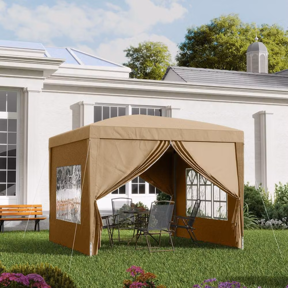 Outsunny Pop Up Gazebo with Windows and Curtain Walls, Beige, W: 300 cm, D: 290 cm, H: 258 cm – 3