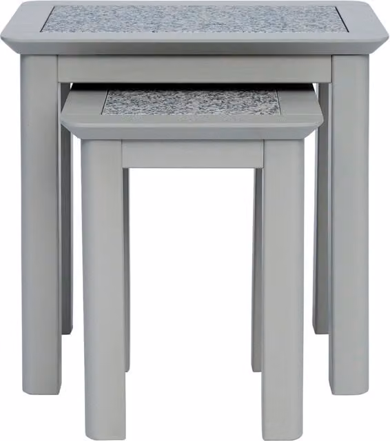 Perth Nest of 2 Tables with Natural Stone Insets in Soft Grey