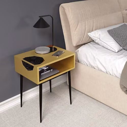Core Products Galaxy Gold and Black Metal Bedside Table with Geometric Top – 1