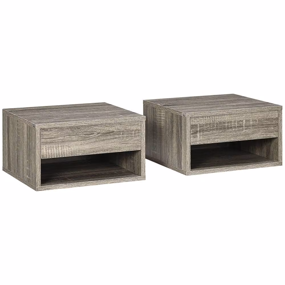 Wyld Haus Rosama Grey Wood Effect Wall Mounted Floating Bedside Tables Set of 2 – 2