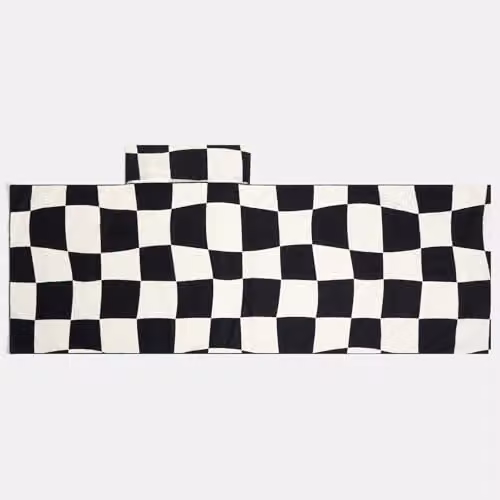 OHS Black and White Checked Microfibre Beach Towel with Bag, Quick-Drying and Absorbent, W: 75 cm, L: 215 cm – 8