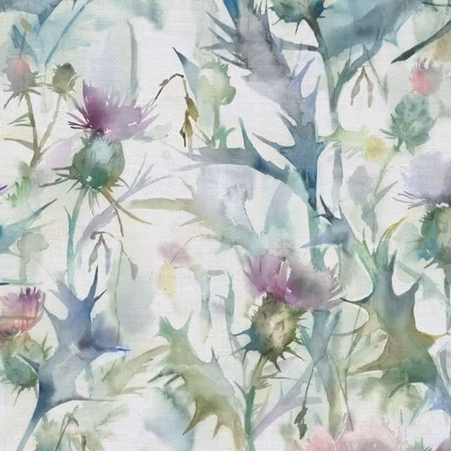 Voyage Maison Cirsium Printed Cotton Fabric in Damson Purple and Multicolour