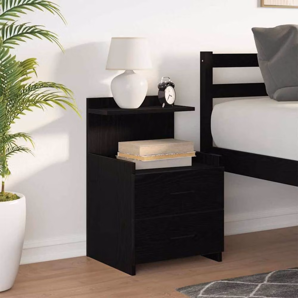 Berkfield Home Modern Bedside Cabinet with 2 Drawers in Black, W: 40 cm, D: 36.5 cm, H: 62 cm – 3