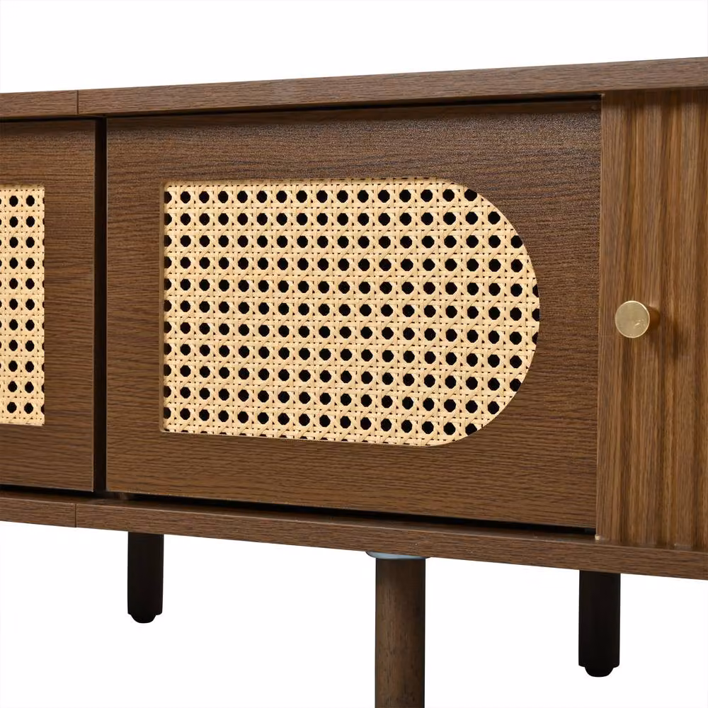 Matteo Dark Walnut Oval TV Stand with Rattan Doors and Brown MDF Media Cabinet – 6