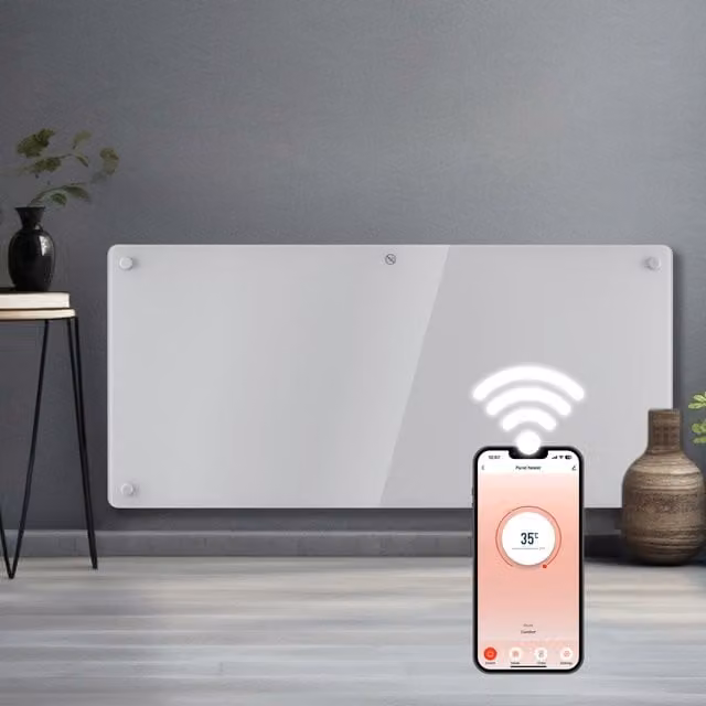 Futura White Glass Electric Radiator Heater with WiFi and App Control, W: 92.5 cm