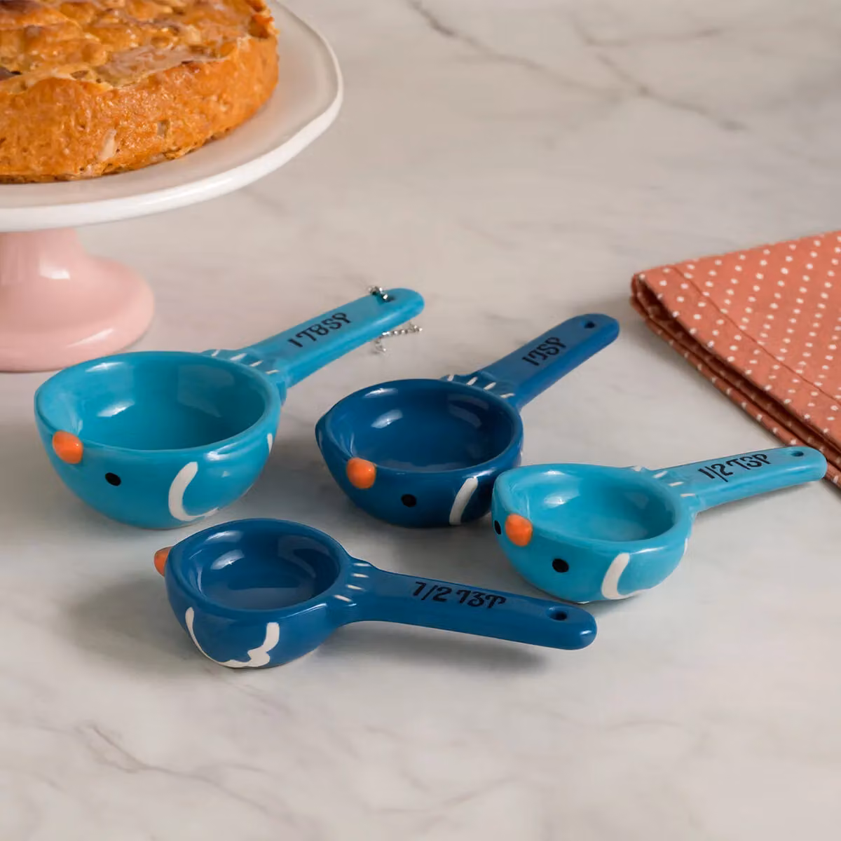 Orsina Birdy Ceramic Measuring Spoons with Printed Scale in Blue and Multicolour – 3