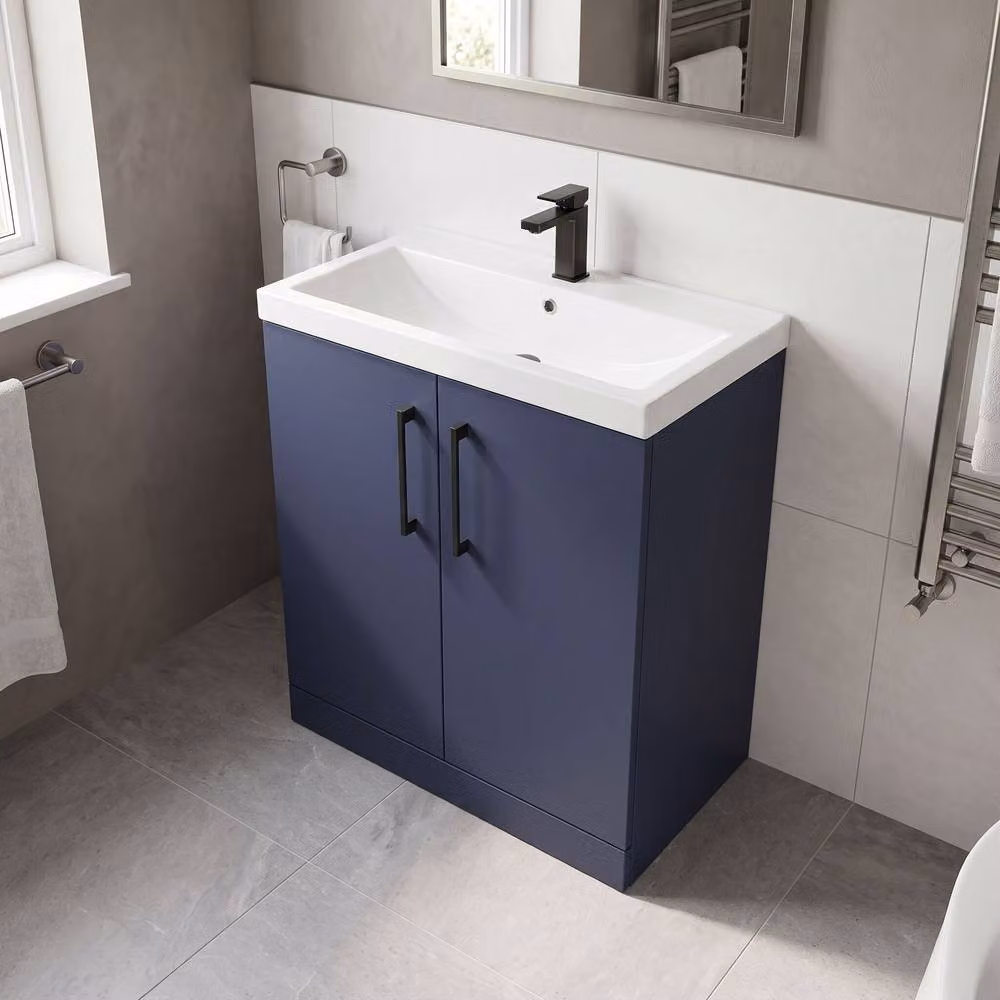 Balterley Contemporary 2-Door Freestanding Bathroom Floor Vanity Unit with Basin, Blue, W: 80 cm – 2