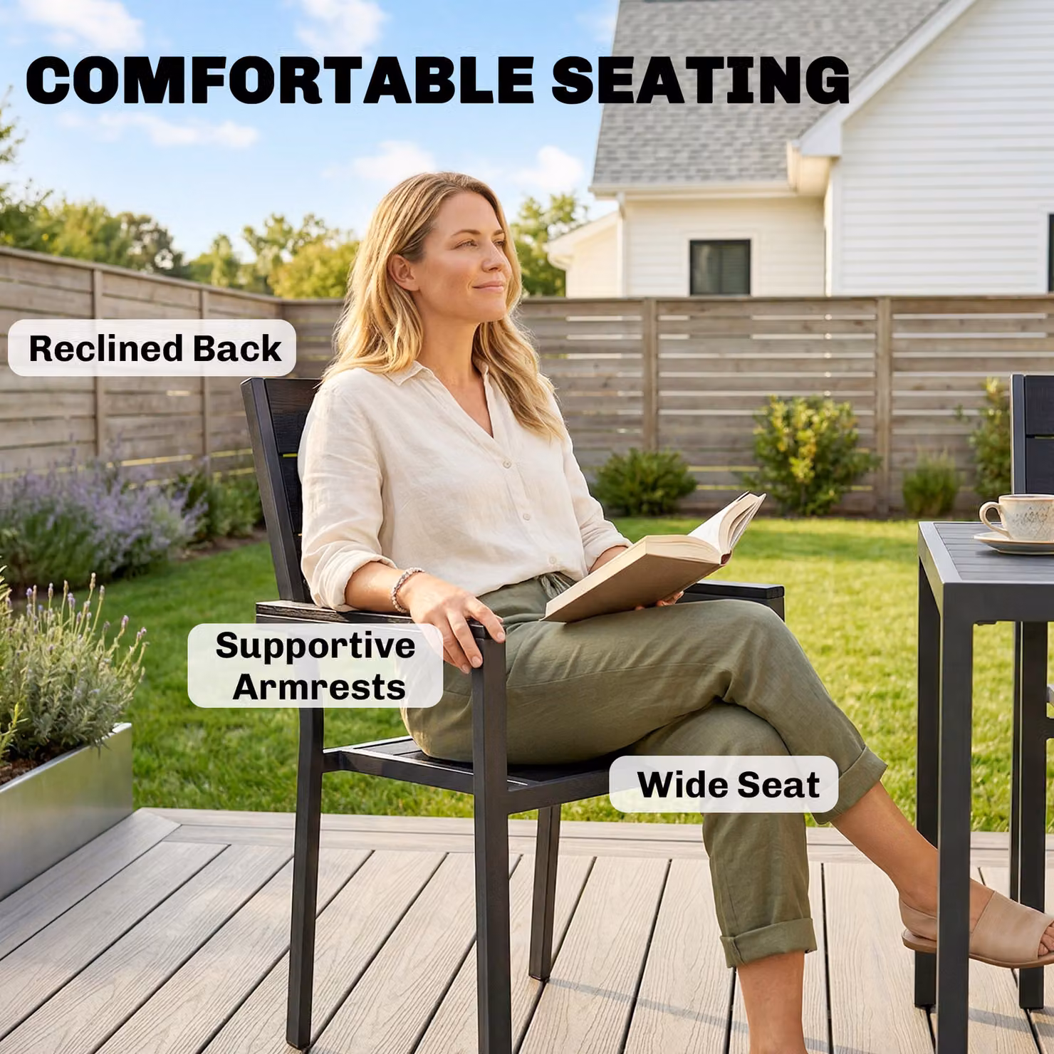 Outsunny 7 Piece Outdoor Dining Set with Rectangular Composite Slatted Tabletop and Chairs for Garden and Terrace – 6