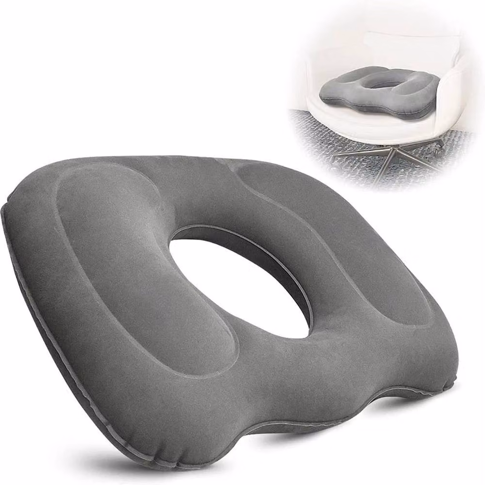 KORVIXA Grey Inflatable Medical Donut Seat Cushion, Height Adjustable and Refillable, W/D/H: 120 x 90 x 90 cm – 3