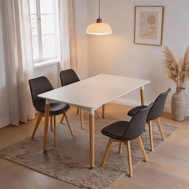 Home Source Braga White Rectangular Dining Table and 4 Lisbon Grey Chairs Set