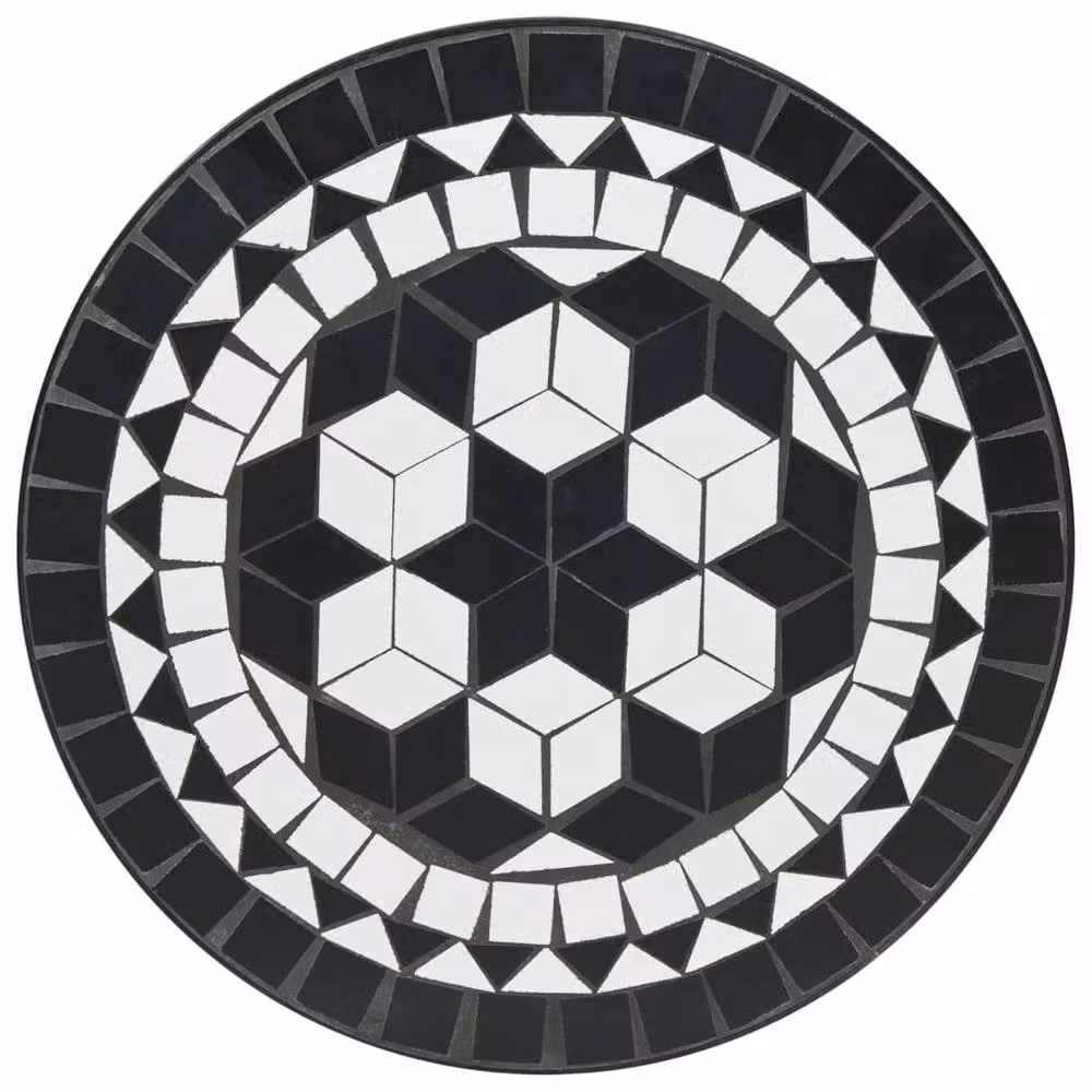 Berkfield Home Mosaic Bistro Table in Black and White Ceramic and Powder Coated Steel, W: 50 cm, D: 70 cm – 3