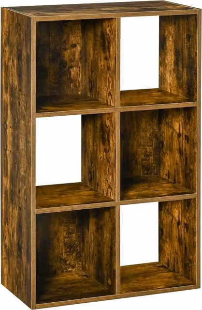 HOMCOM Industrial Style Brown Freestanding Storage Shelf with 6 Compartments – 1