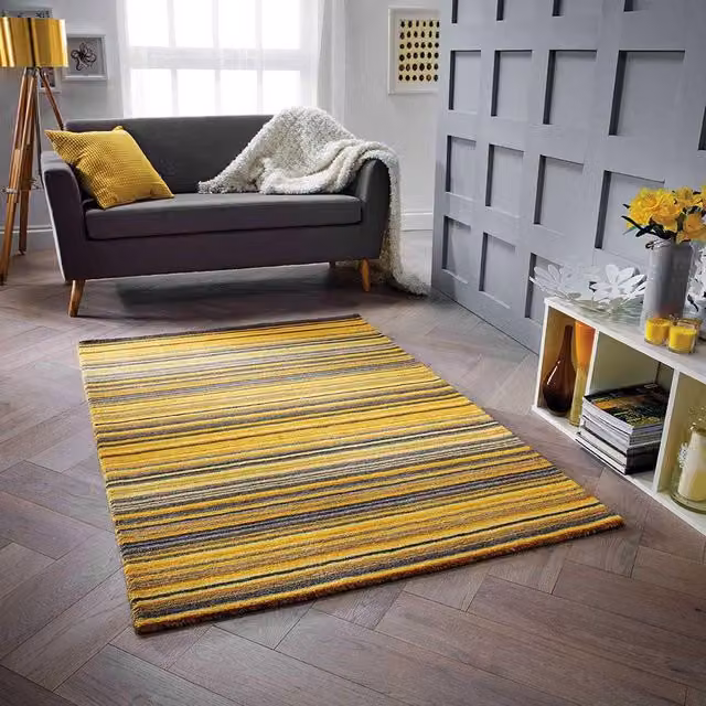 The Rug Shop UK Yellow Modern Striped Rectangular Area Rug, W: 200 cm, D: 280 cm