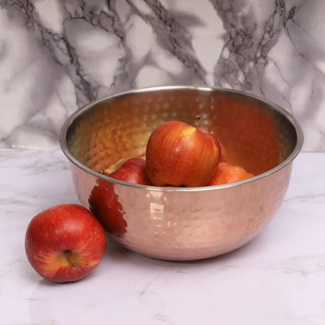 Buckingham Round Stainless Steel Salad Mixing Bowl with Hammered Copper Finish, Orange