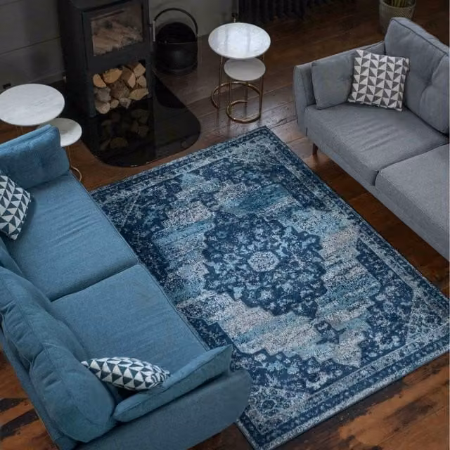 The Rug House Traditional Medallion Living Area Rug in Blue, W: 230 cm, D: 160 cm