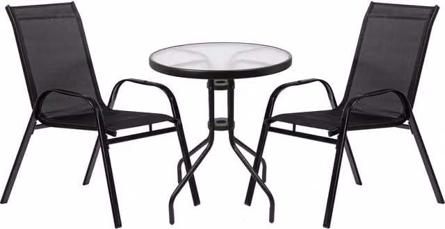 Harbour Housewares 3-Piece Modern Round Glass Top Patio Bistro Set in Black