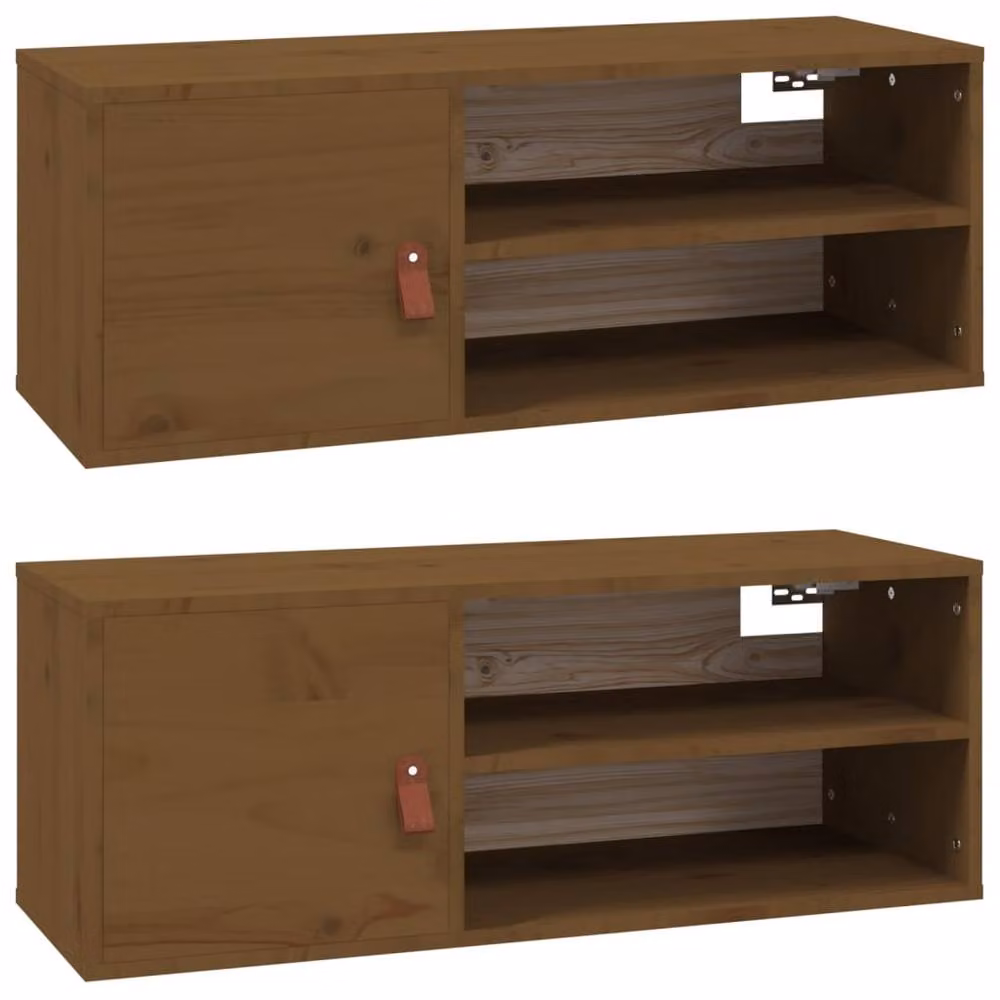Berkfield Home Set of 2 Wall Mounted Cabinets in Honey Brown Solid Pine, W/D/H: 80 x 30 x 30 cm – 2