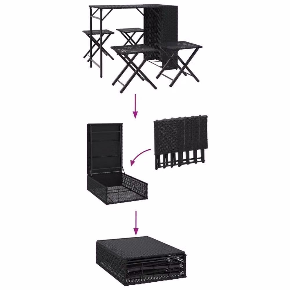 Berkfield Home 5 Piece Black Poly Rattan and Metal Foldable Garden Dining Set – 5