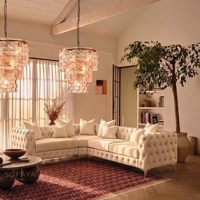 Sofaya Monaco 4 Seater Chesterfield Corner Sofa in Cream Velvet with Left Hand Chaise – 1