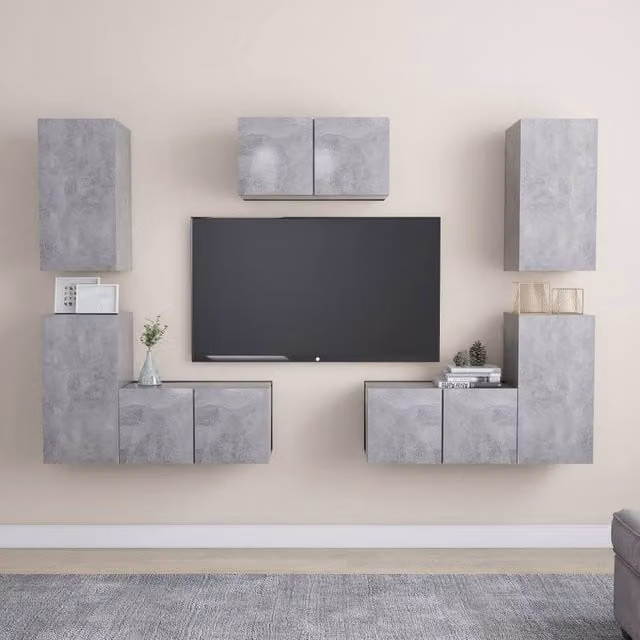Berkfield Home 7 Piece Modern Wall Mounted TV Cabinet Set in Concrete Grey Engineered Wood