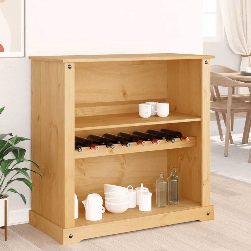 Berkfield Home Corona Wine Cabinet in Tan Solid Pine Wood with Roll Shutter and Bottle Rack, W/D/H: 107.5 x 51 x 105.5 cm – 2