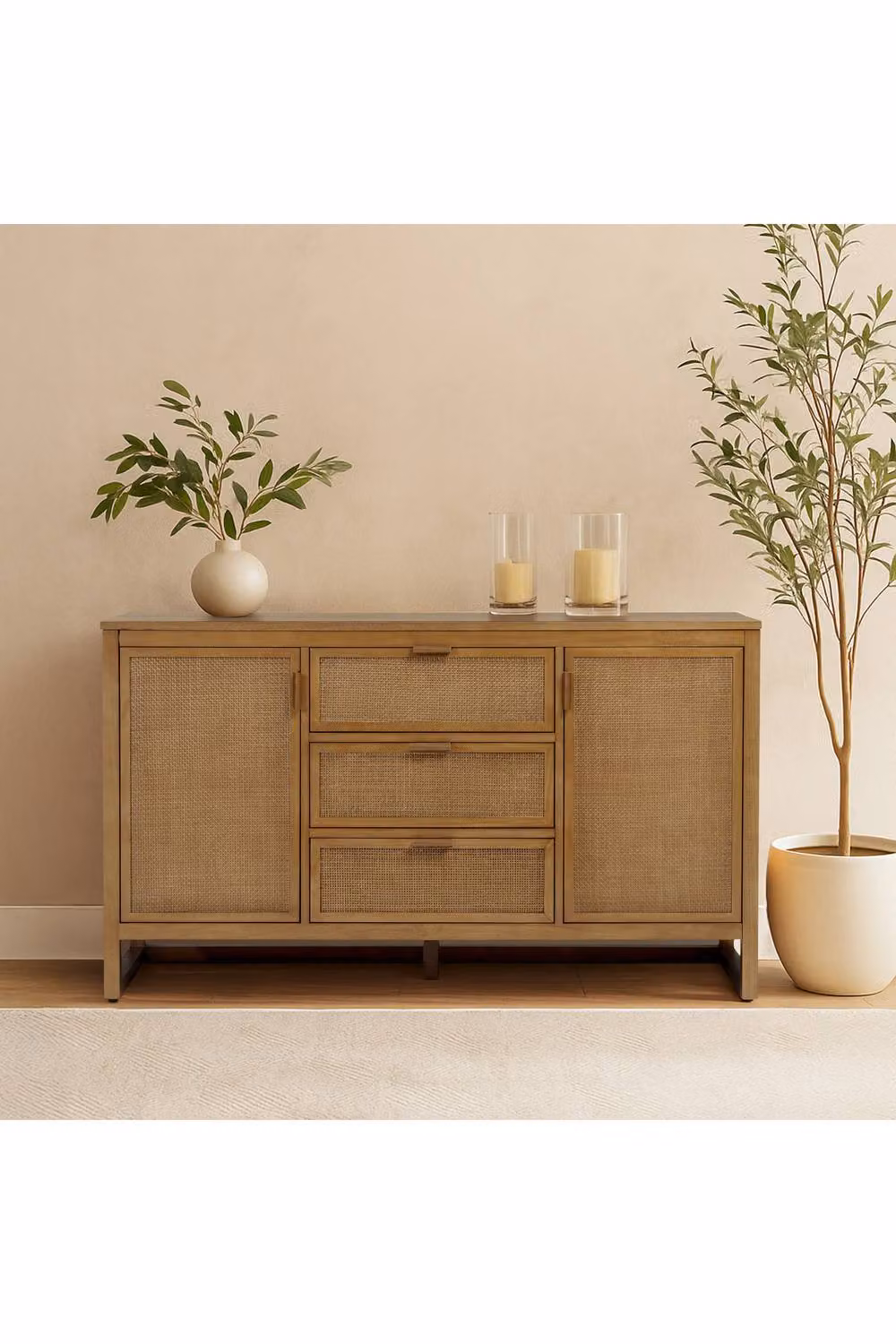 Teamson Home Hatteras Wooden Sideboard with 3 Drawers and 2 Doors in Sand and Brown, W: 140 cm, D: 45.72 cm, H: 81.28 cm – 2
