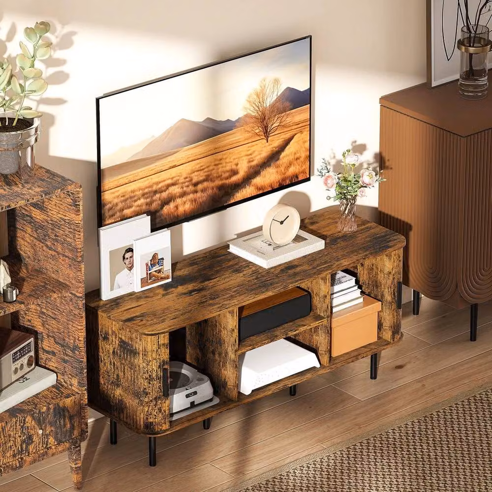 NESTLUNE Mid-Century TV Unit for your Living Room in Brown and Black, W: 100 cm, D: 15 cm – 6