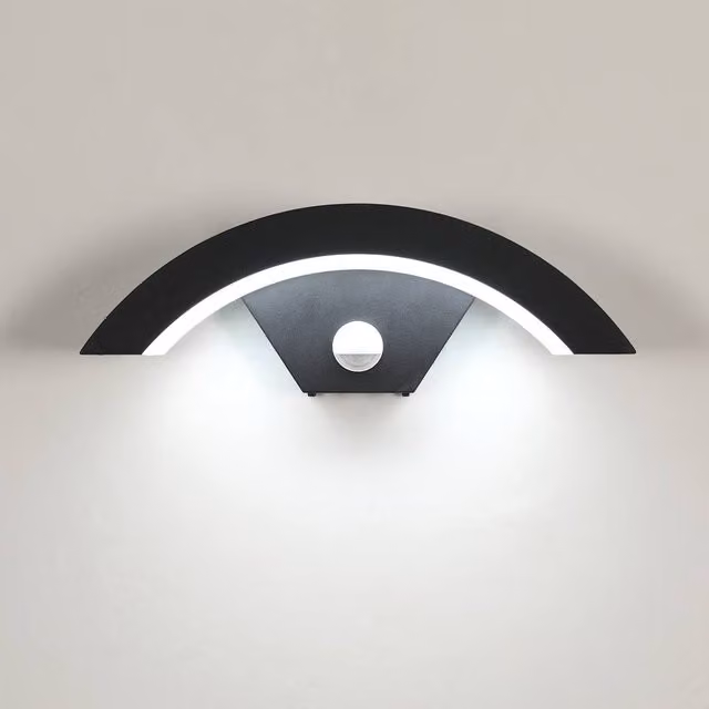 Pheashine Black U-Shape LED Outdoor Wall Light with Motion and Dusk Sensors, 16W Cool White 6500K, IP65 Aluminium Construction