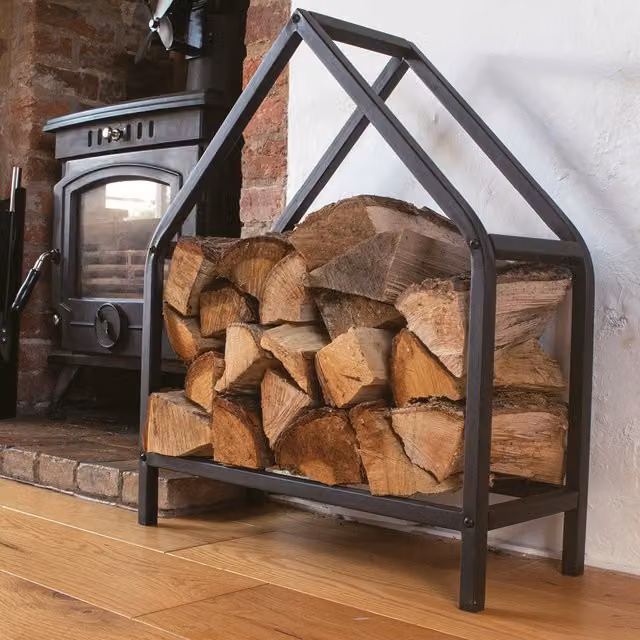 Valiant Freestanding Metal Log Storage House in Matt Black, W/D/H: 22 x 56 x 65 cm