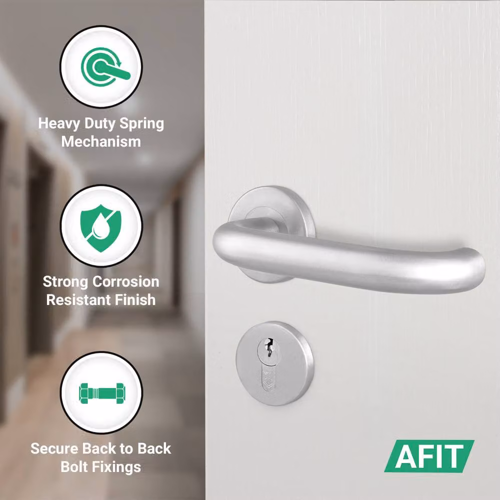 AFIT Satin Stainless Steel Return to Door Handles with Euro Thumb Turn Hinges in Silver, 150 x 150 mm – 2