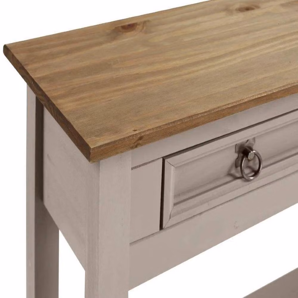 Havendro Rustic Solid Pine 3 Drawer Console Table in Light Grey, W/D/H: 122.0 x 32.0 x 73.0 cm – 2