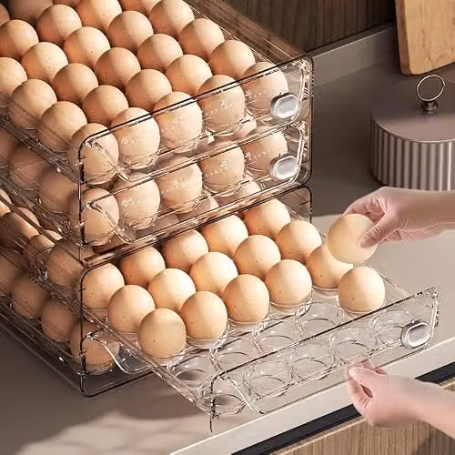 Hygrad 2 Tier Stackable Egg Storage Organiser for Fridge and Kitchen Countertop, Transparent – 3