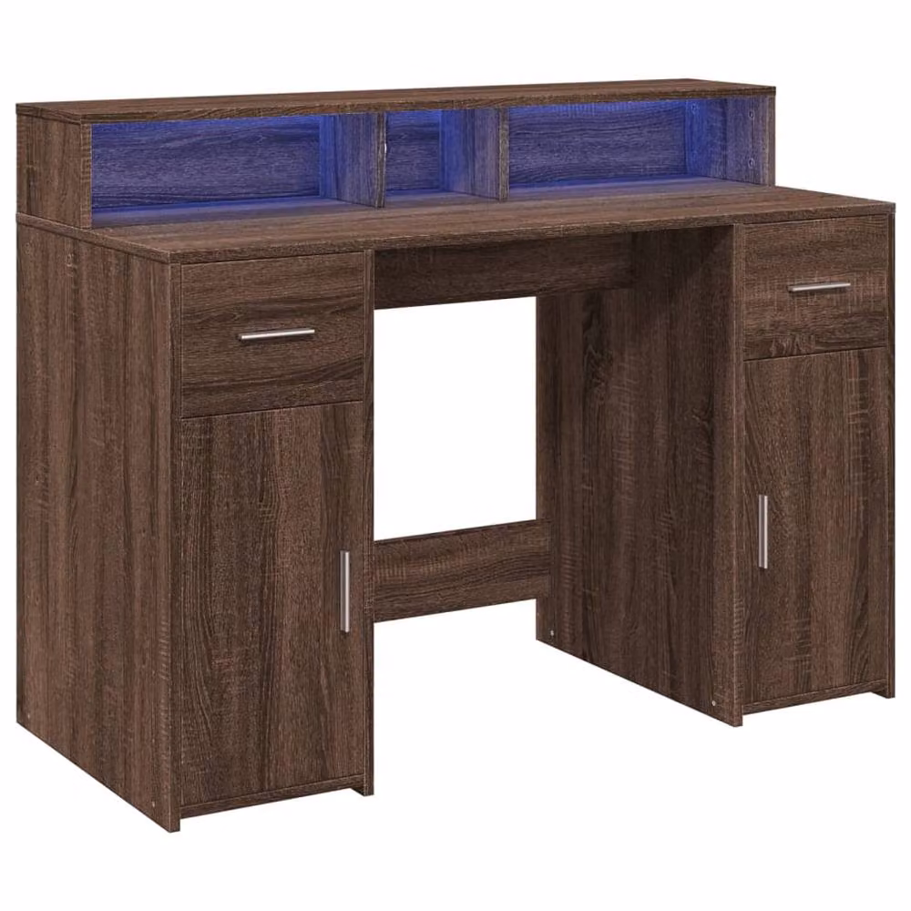 Berkfield Modern Brown Oak Gaming and Home Office Desk with LED Lights, W/D/H: 120 x 55 x 91 cm – 2