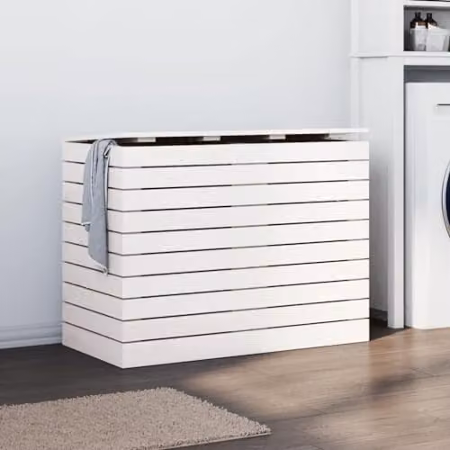 vidaXL White Solid Wood Pine Laundry Basket W: 88.5 cm, D: 44 cm, H: 66 cm – 2