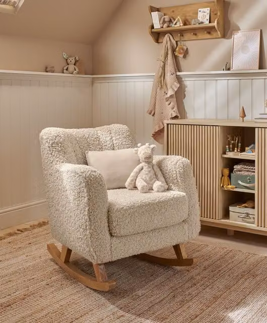 Mamas & Papas Classic Tub Nursing Chair in Beige Bouclé Fabric