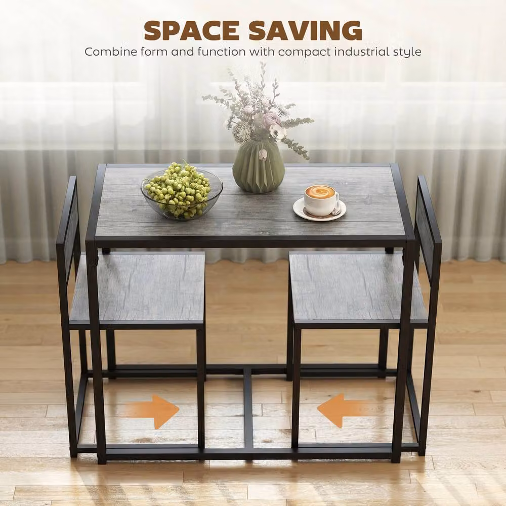 HOMCOM 3 Piece Industrial Dining Table and Chairs Set in Grey – 3