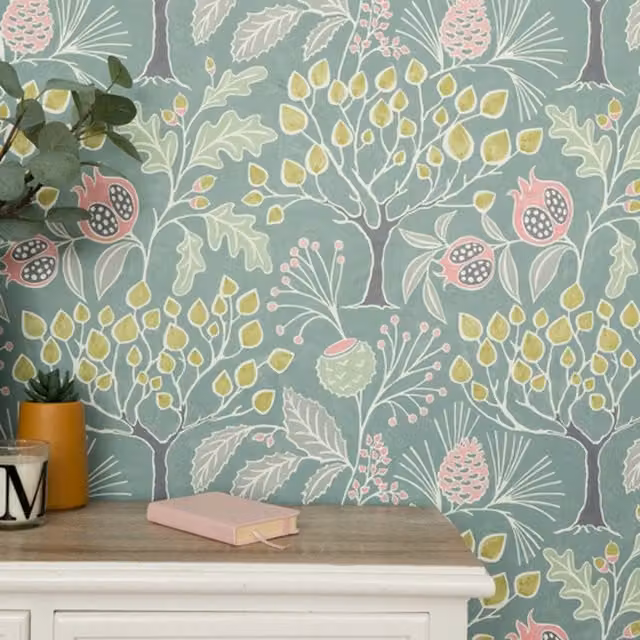 Nu Groovy Garden Green Self Adhesive Botanical Floral Art Nouveau Wallpaper