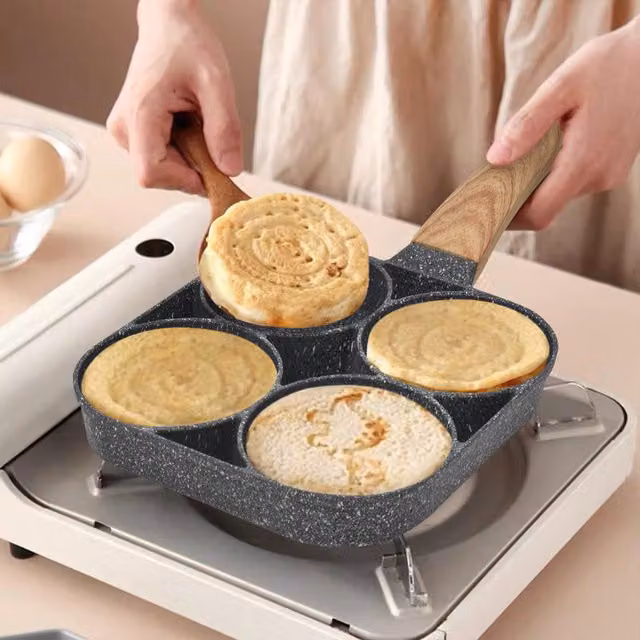 joeji's Kitchen 4 Hole Non-Stick Ceramic Egg and Pancake Frying Pan, Grey – 7