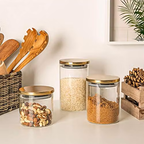 Argon Tableware Scandi Airtight Glass Storage Jar with Gold Metal Lid, 0.75 l – 2