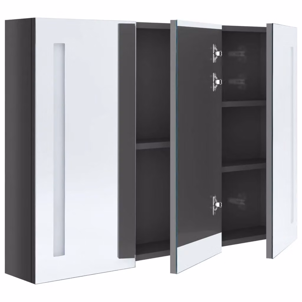 Berkfield Home LED Bathroom Mirror Cabinet in Glossy Grey, W/D/H: 89 x 14 x 62 cm – 3
