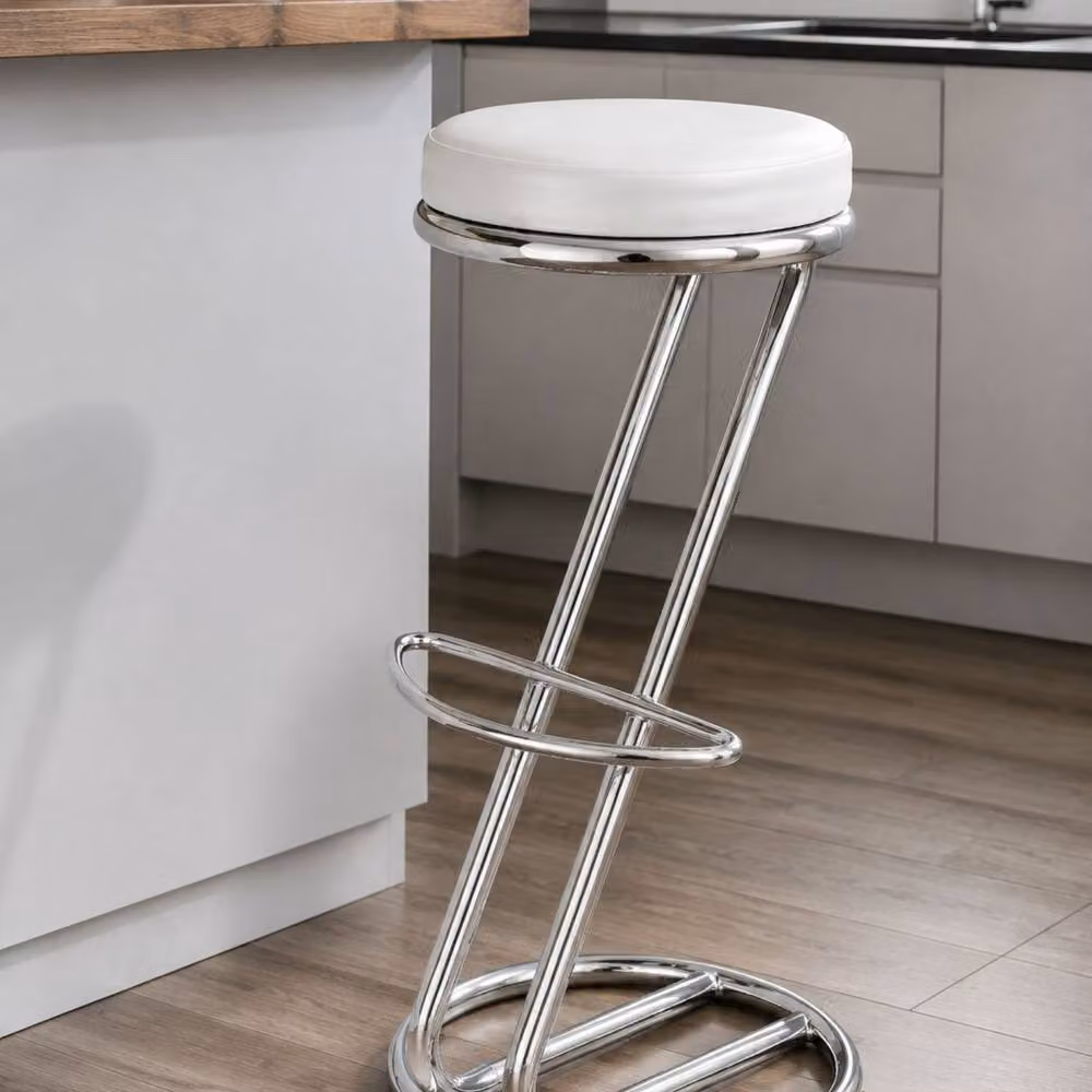 netfurniture Zee Z Shaped Kitchen Breakfast Bar Stool with White Synthetic Leather Padded Seat and Chrome Metal Frame – 2
