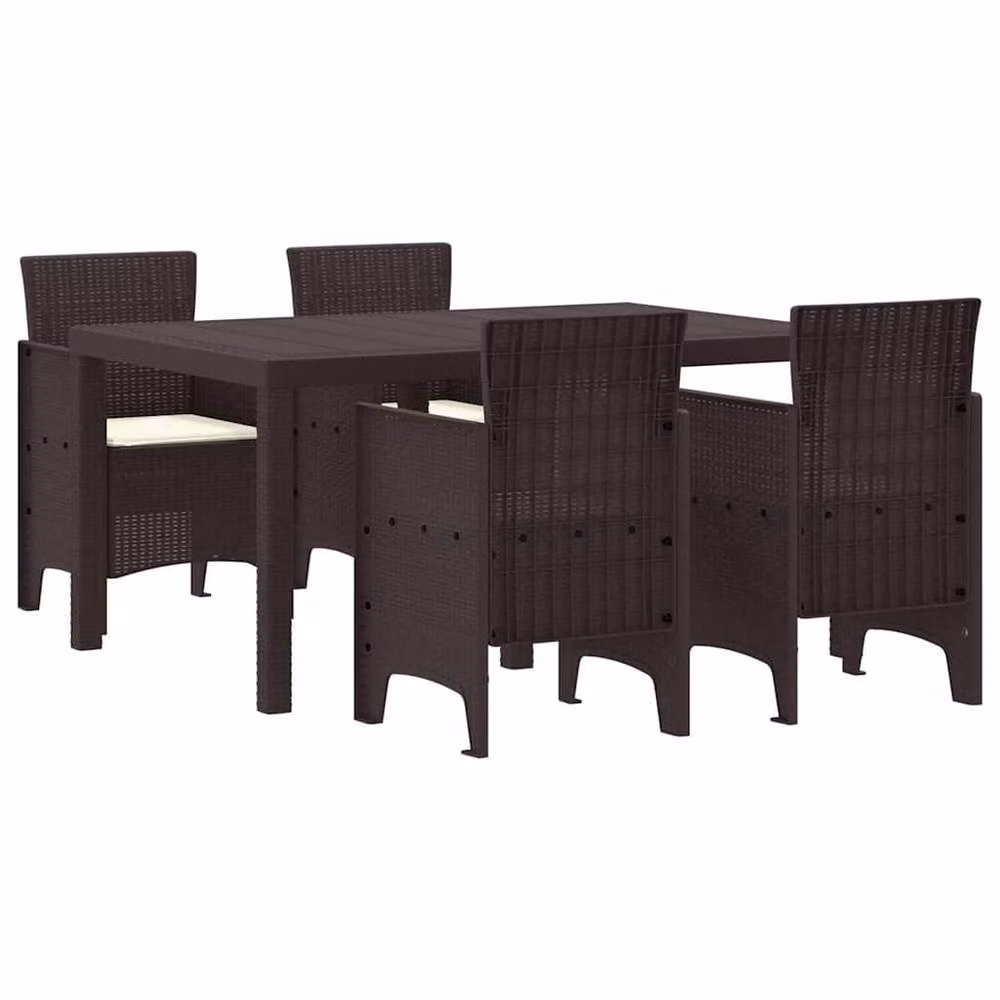 Berkfield Home 5 Piece Brown Poly Rattan Garden Dining Set with Cushions – 3