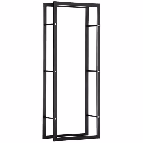 HOMCOM Metal Firewood Log Holder, Black, W/D/H: 60 x 25 x 150 cm