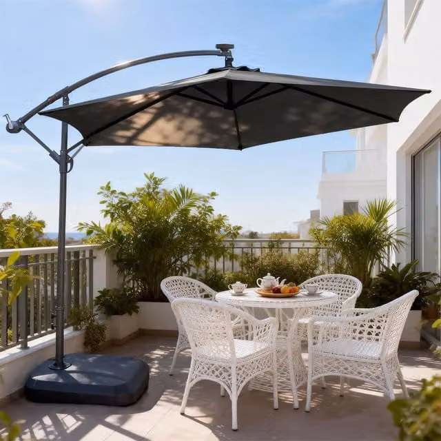 Abrihome Grey Patio Umbrella with Double Vent and Crank Handle, Diameter: 235 cm