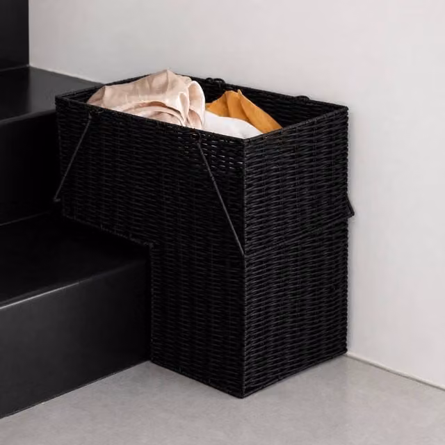 NESTLUNE Black Resin Wicker Woven Storage Baskets with Handles and Open Weave