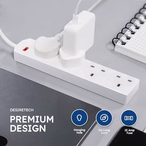 DESIRETECH 4-Gang White Extension Lead with 1 Metre Cable – 3