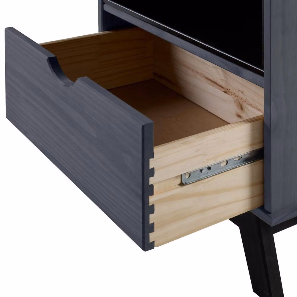 Mercers Furniture Forgevio Bedside Cabinet in Dark Blue Distressed Grey Waxed Solid Pine – 4