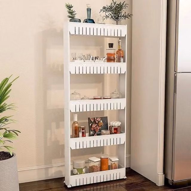 EONLION 5 Tier Slim Slide Out Kitchen Trolley, White