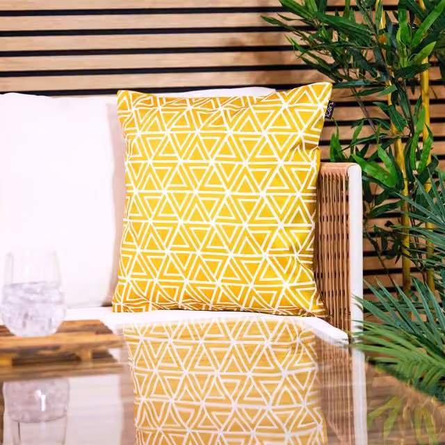 ICON Yellow Geometric Pattern Waterproof Indoor and Outdoor Square Cushion, W/D/H: 43 x 43 x 43 cm – 2