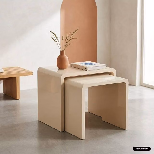 sweeek Set of 2 Nesting Tables with Glossy Finish in Beige – 1